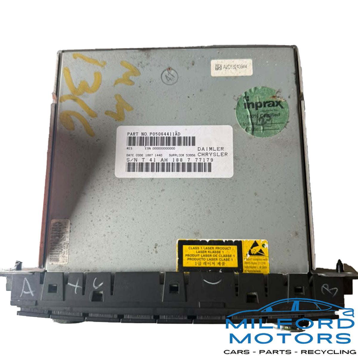 Used OEM Radio Audio Receiver (5064411AD ) AM-FM-CD-MP3 – ID RES – No Satellite Radio – 2008 Jeep Wrangler Liberty
