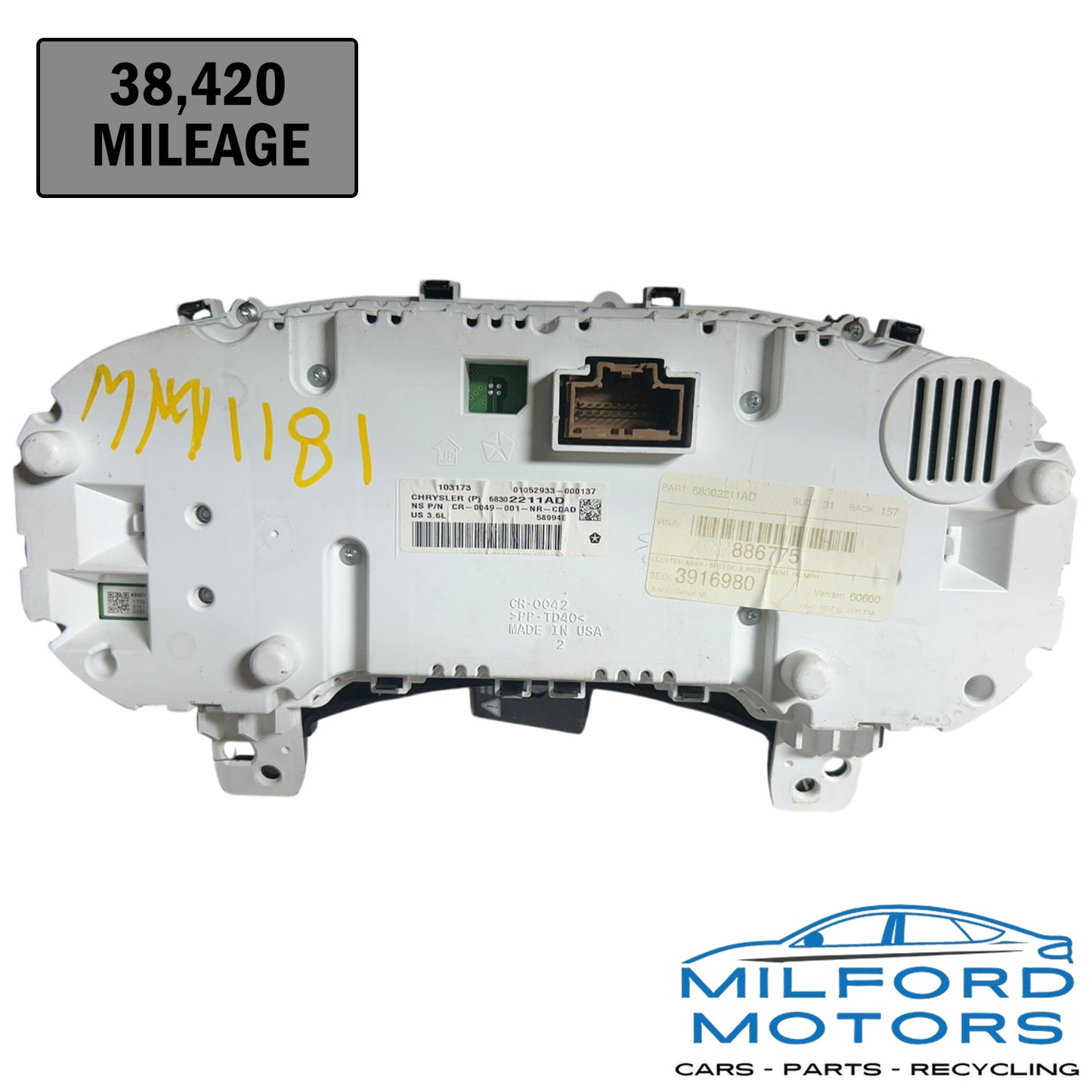 2017 Jeep Grand Cherokee OEM Speedometer Instrument Cluster 38,420 Miles MPH 7" Display 68302211AE