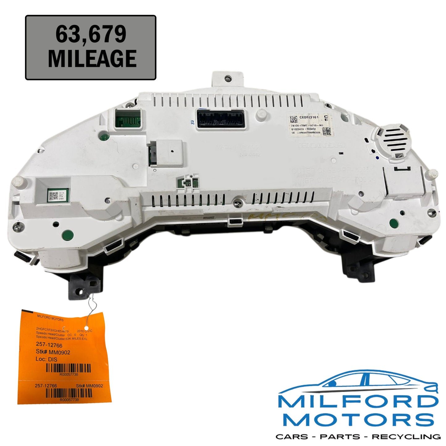 2016-2018 Honda Civic Turbo Speedometer Instrument Cluster OEM – 63,679 Miles – Honda Sensing – Canada Market