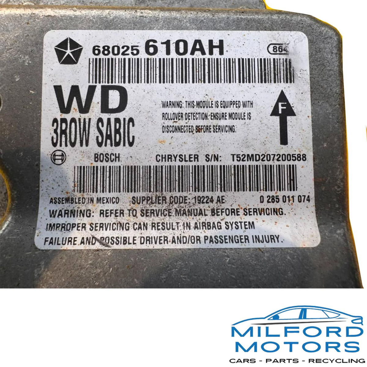 2012-2013 Dodge Durango USED Air Bag Control Module 3rd Row OEM 68025610AH