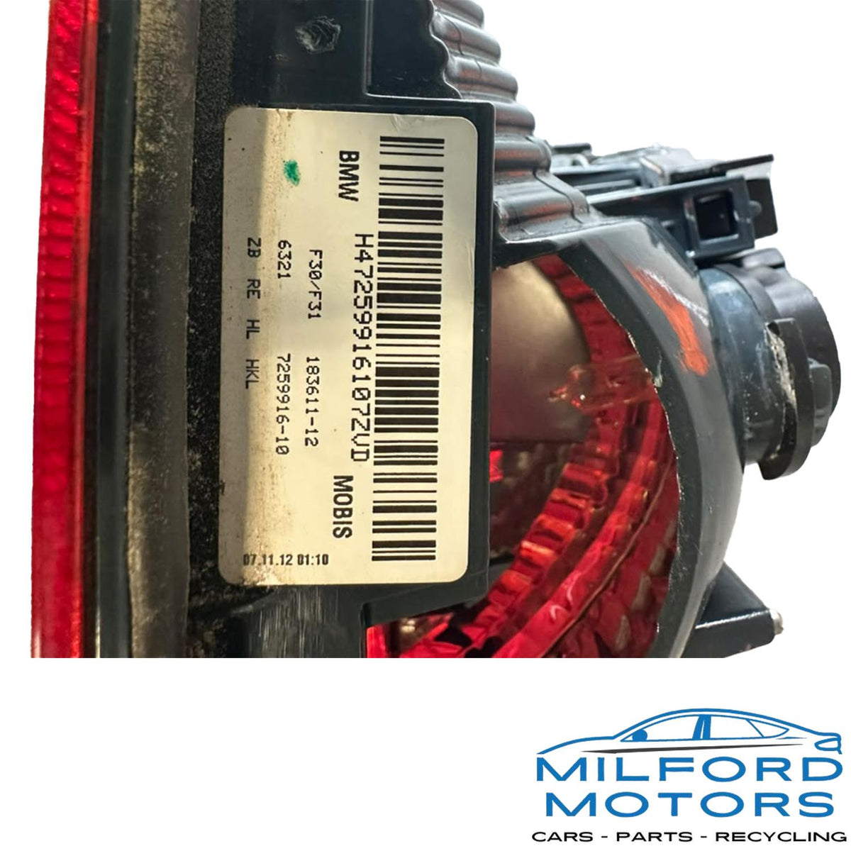 Used OEM 2012-2015 BMW 3 Series Passenger Right Decklid Mounted Tail Light – 109,875 Miles