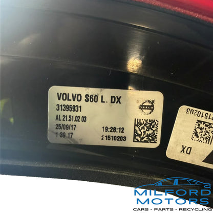 Used OEM Passenger Side Tail Light – Quarter Panel Mounted – 2011-2018 Volvo S60 – 98,418 Miles