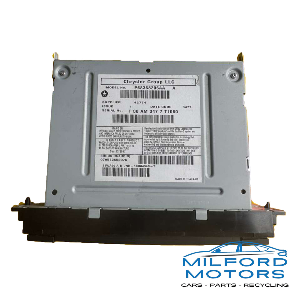 Used OEM Radio Audio Receiver w/ Navigation 6.5" Touchscreen RHB – 2012–2020 Dodge Grand Caravan Chrysler Town & Country – 68485778AA