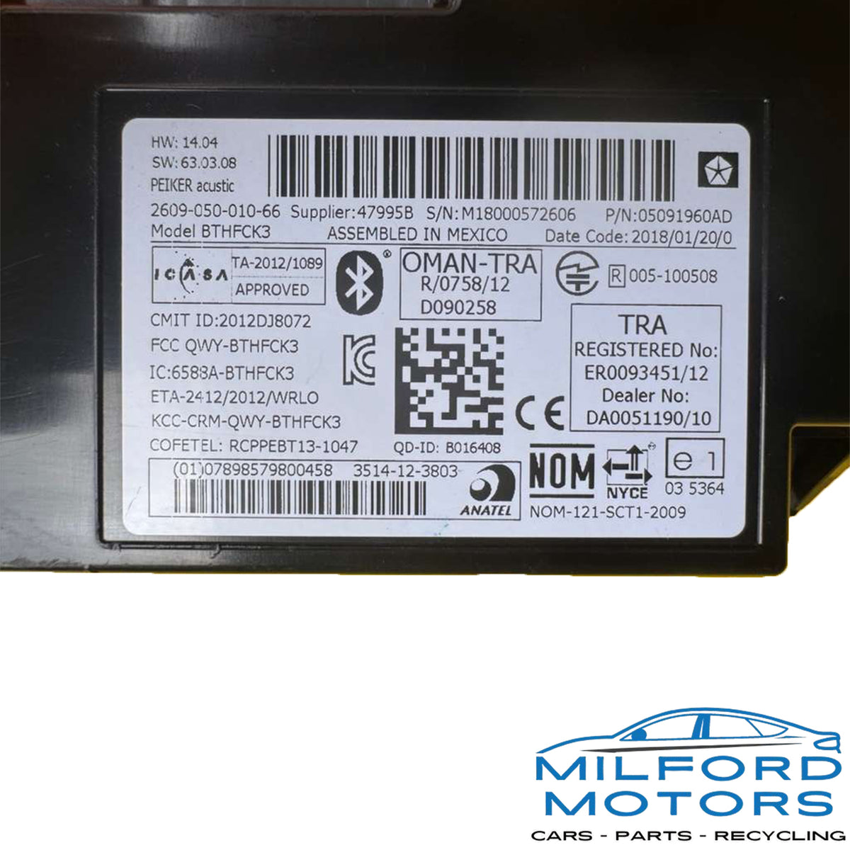 Used OEM Communication Telematics Uconnect Module – 2010-2019 Dodge Chrysler Jeep Ram – 5091960AD