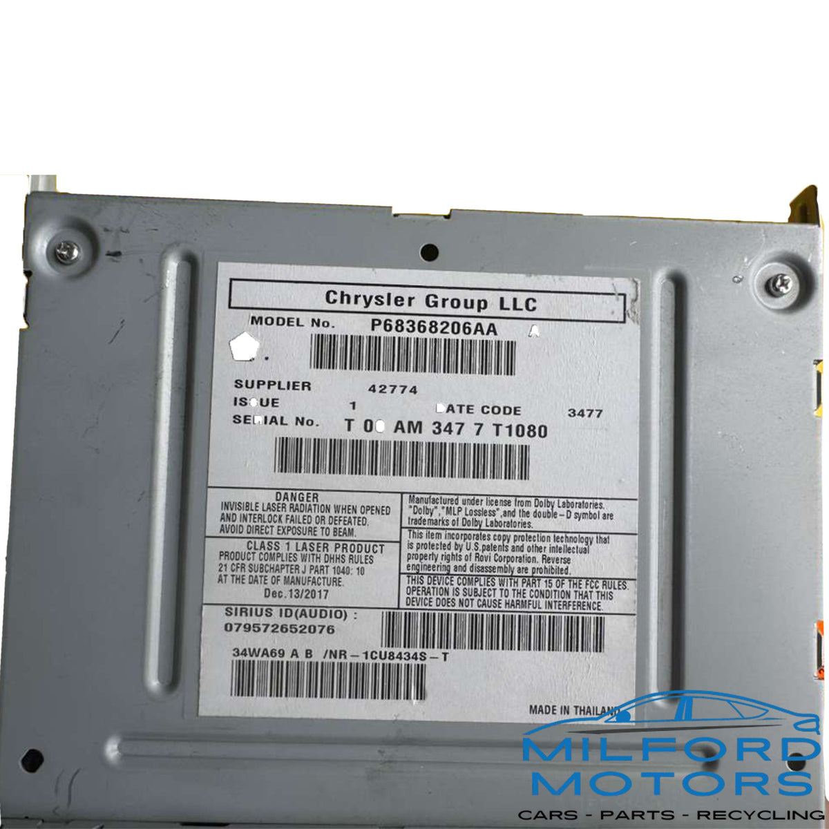 Used OEM Radio Audio Receiver w/ Navigation 6.5" Touchscreen RHB – 2012–2020 Dodge Grand Caravan Chrysler Town & Country – 68485778AA