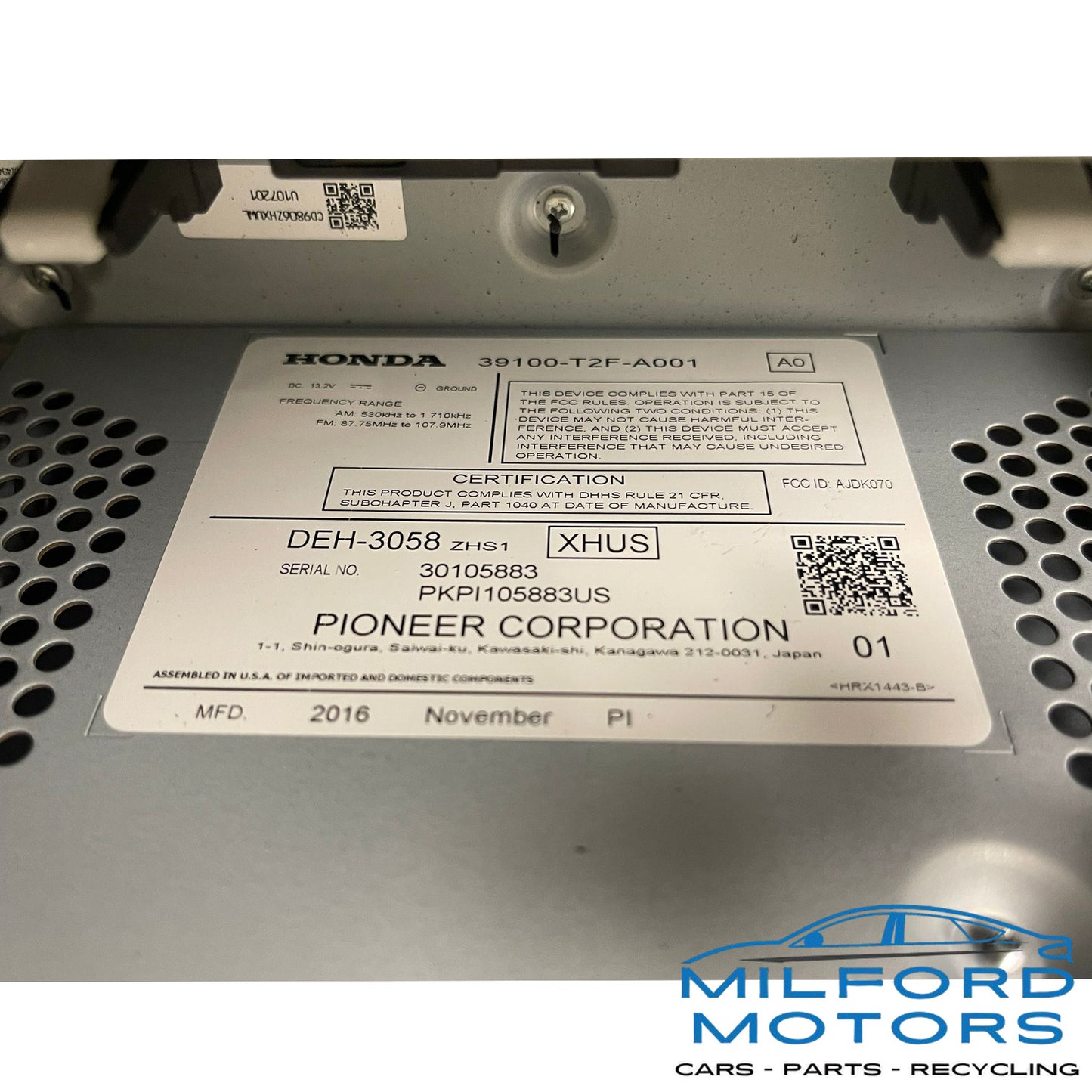 Audio Equipment Radio 2016 2017 Honda Accord US Market