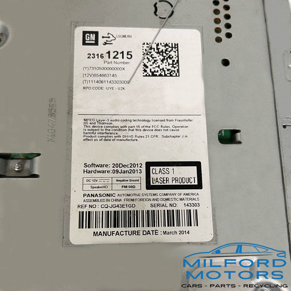 Radio Audio Receiver With Single CD Fits 2014-2016 Malibu LS Fleet 2.5L