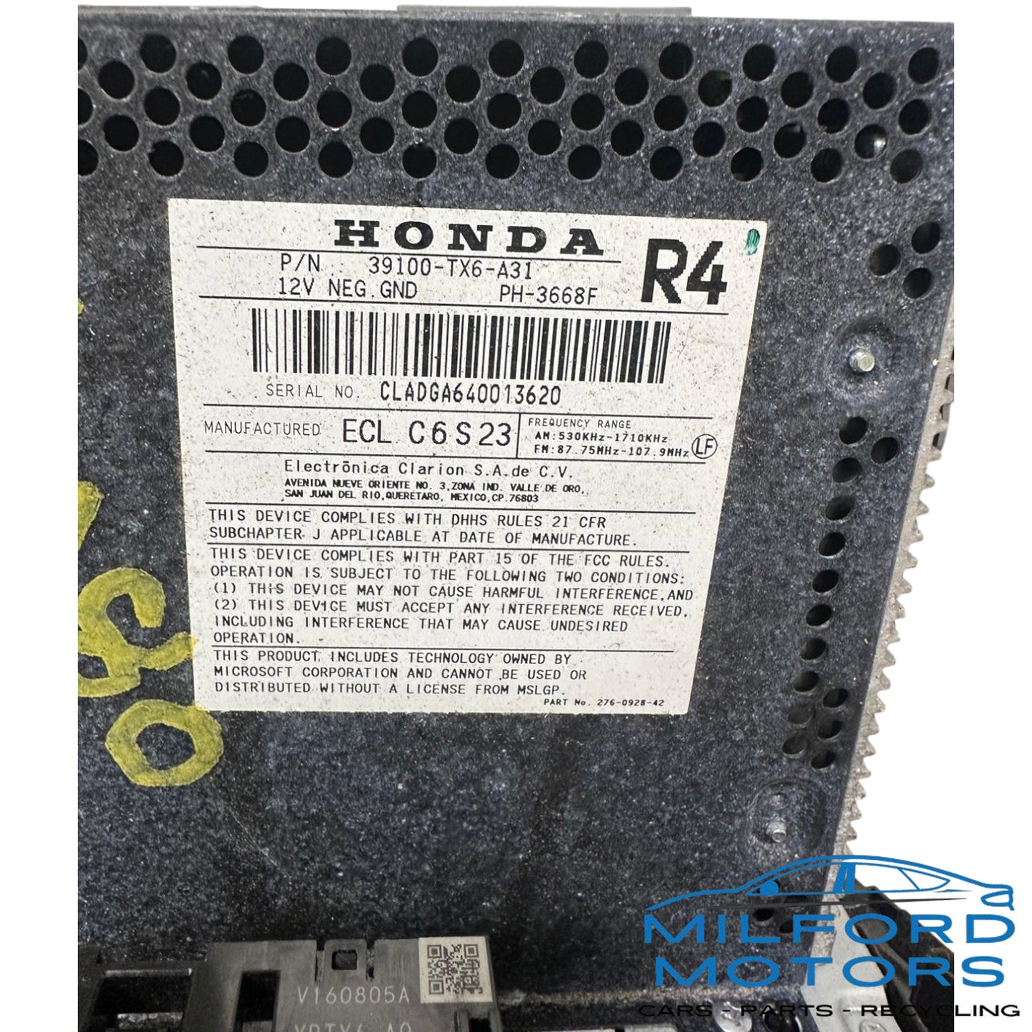 Used Radio Audio Receiver w/o Navigation 2016-2017 ILX Sedan 2.4L