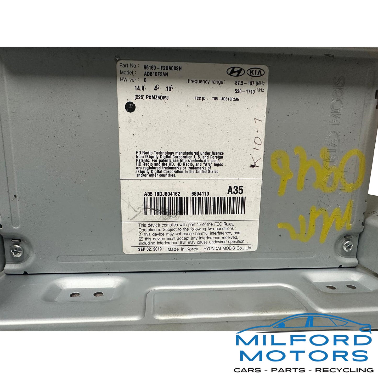 Used Audio Equipment Radio Receiver w/ Navigation 2019-2020 Elantra 2.0L