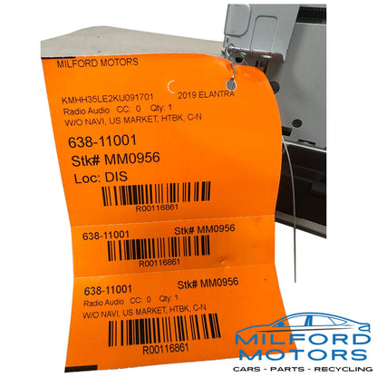 OEM Audio Equipment Radio Receiver w/o Navigation Fits 2018-2020 Elantra 2.0L