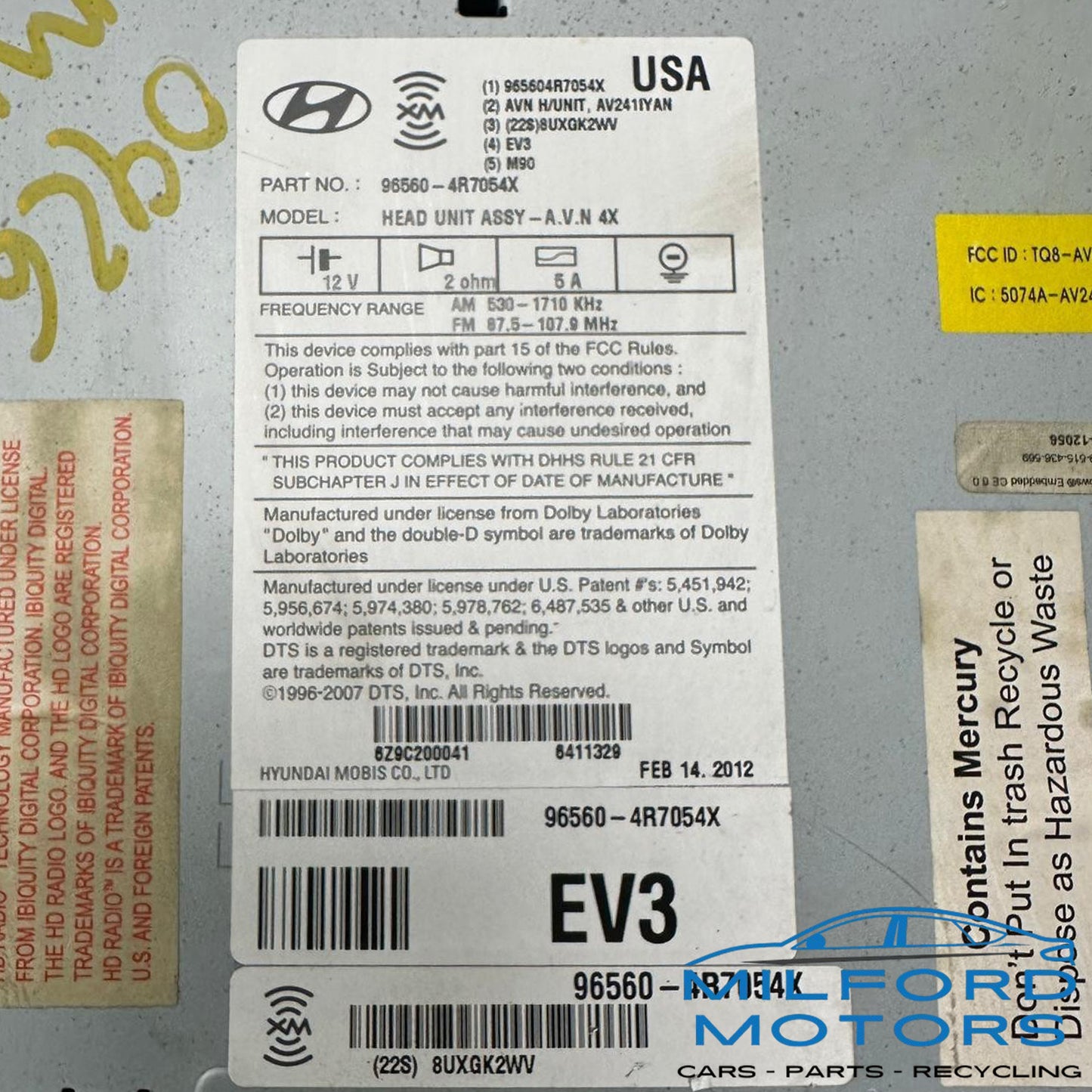 Used Audio Equipment Radio Amplifier Fits 2012-2014 Hyundai Sonata Hybrid 2.4L