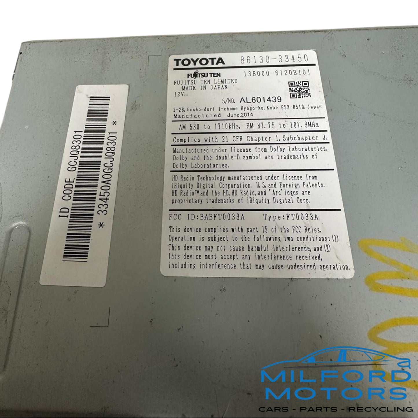 Audio Equipment Radio Receiver 2014 Lexus ES350 ES300H Sedan 3.5L