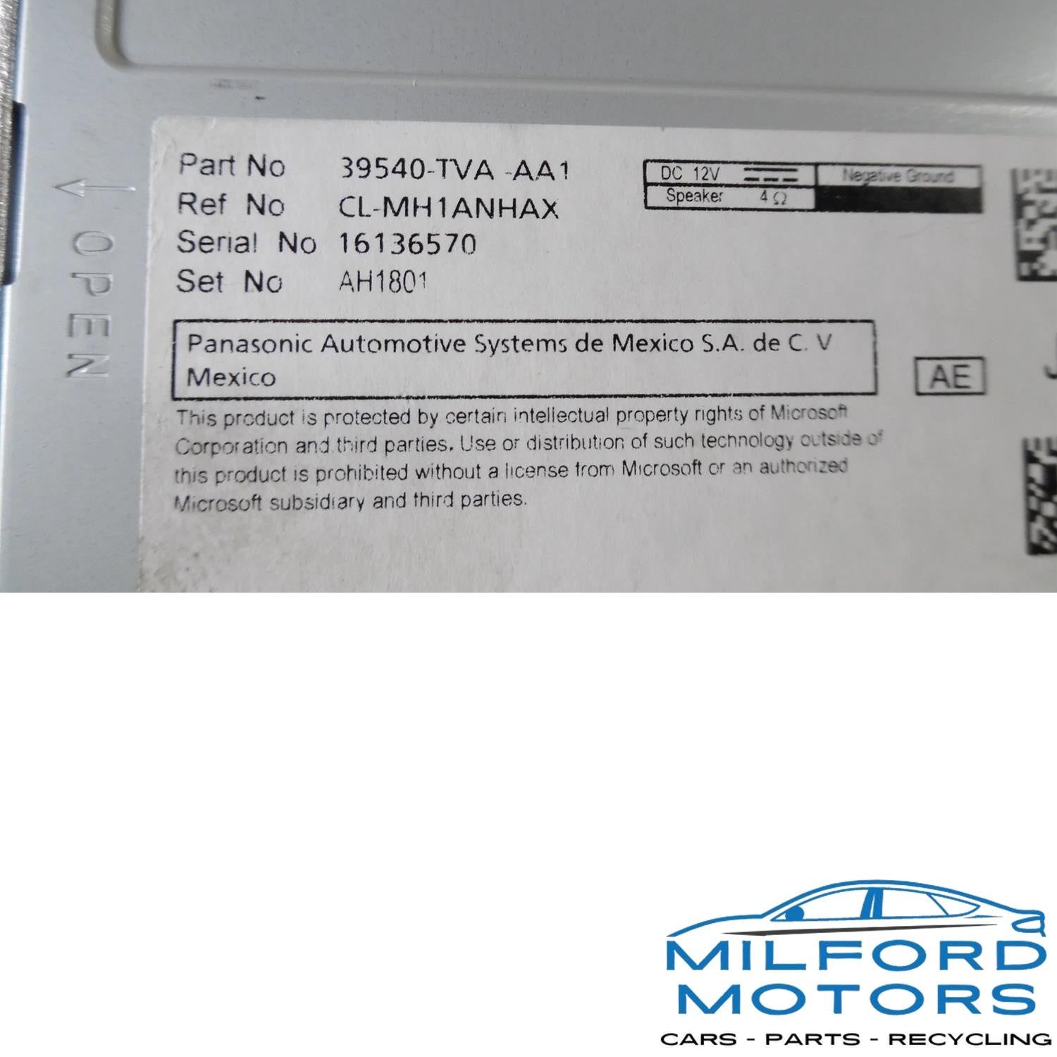 Radio Media Receiver - 2022 Honda Accord Sport 1.5L 39540TVAAA1