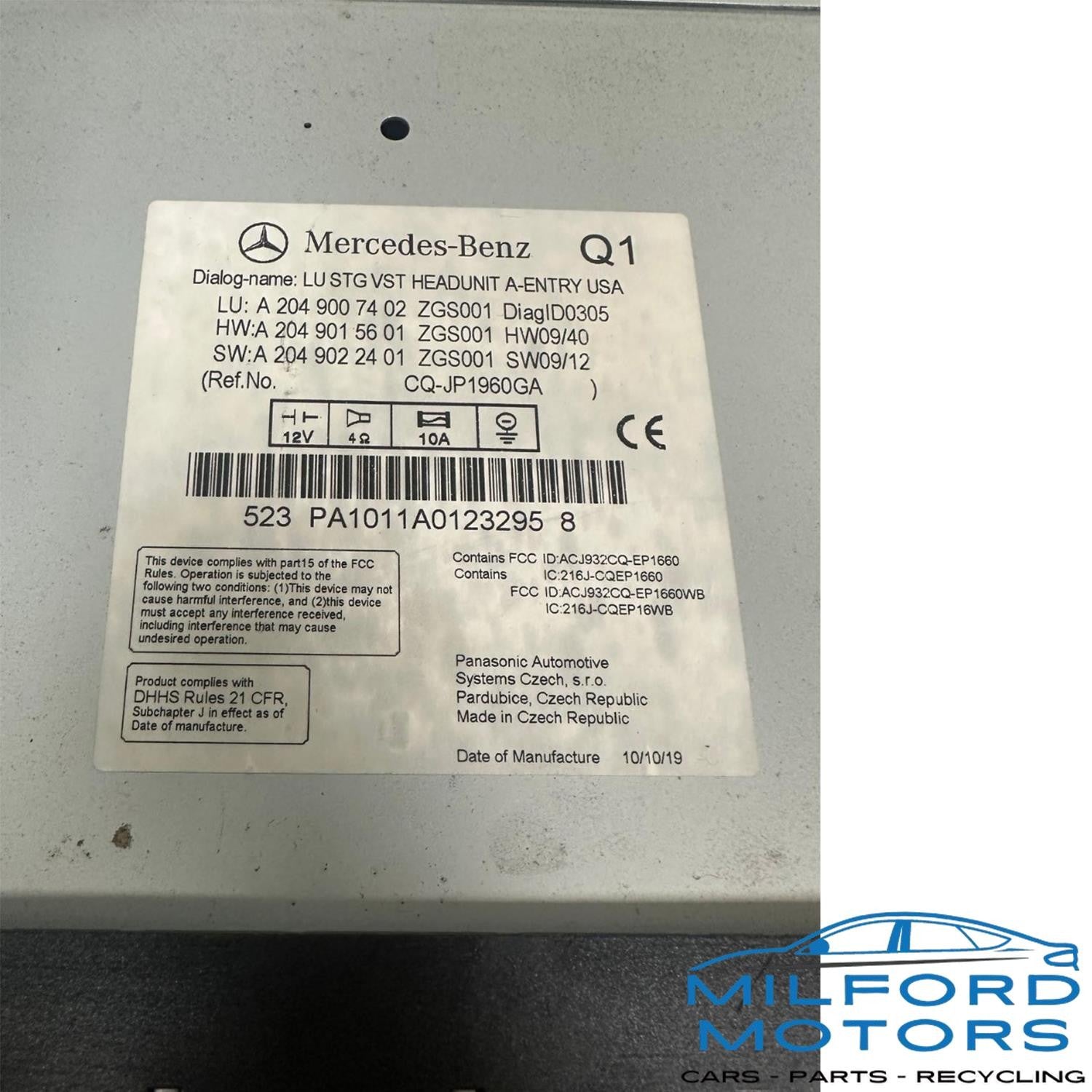 Audio Radio Control w/ Receiver Fits 2011 Mercedes-Benz C300 3.0L ID:A2049007402