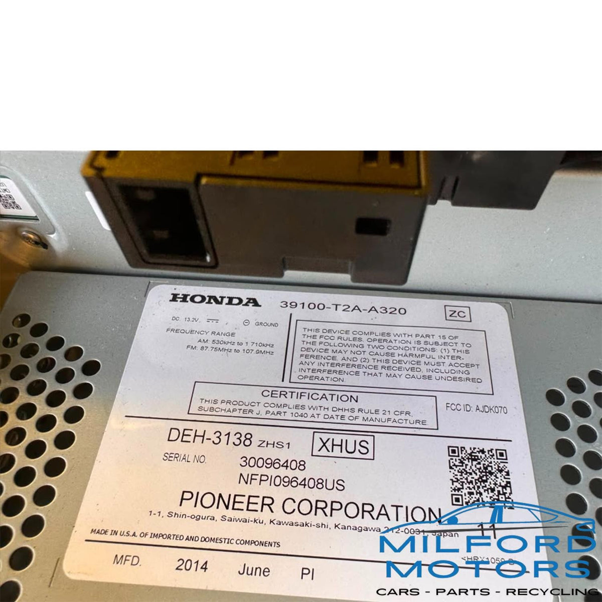 OEM Radio Audio Receiver & Panel Fits 2013-2015 Honda Accord LX 2.4L 39100T2AA32