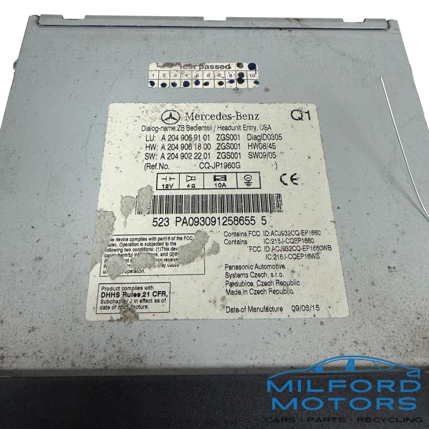 Audio Equipment Radio Receiver 204 Type - 2010 Mercedes-Benz C250 C300 C350 C63