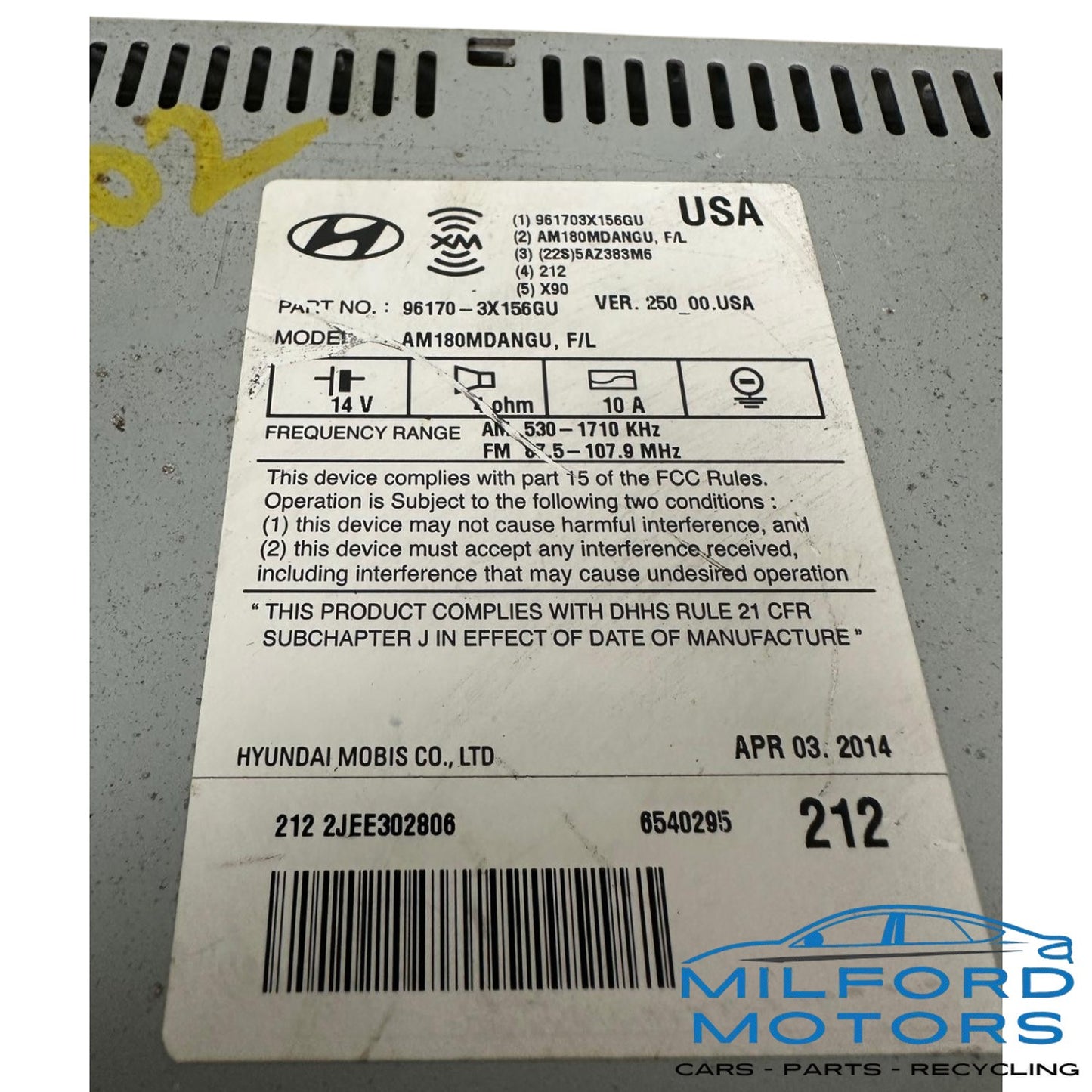 Used Audio Equipment Radio Receiver 2014-2015 Hyundai Elantra Limited / SE 1.8L