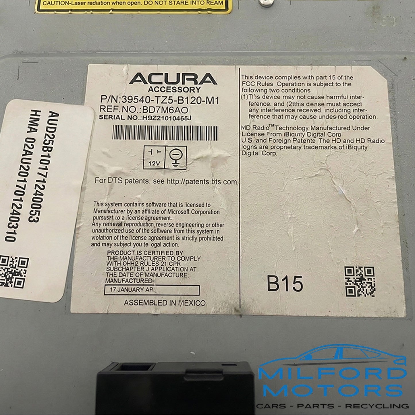 Audio Radio Receiver Display Screen Fits 2017 Acura MDX 3.5L 39540-TZ5B120-M1
