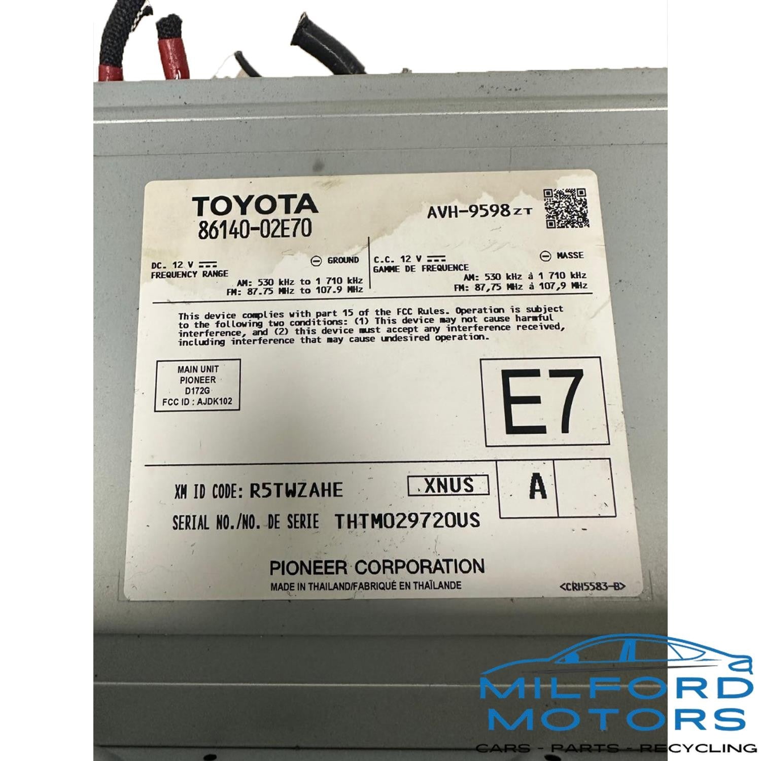Audio Equipment Radio Display Fits 2021 Toyota Corolla 1.8L ID: 86140-02E70