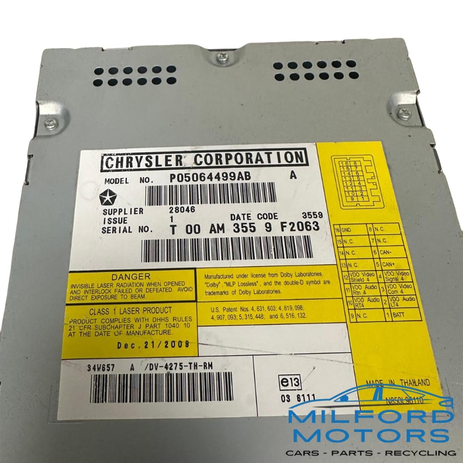 Audio Equipment Radio DVD Player - 2010 Volkswagen Routan 3.8L ID: P05064499AB