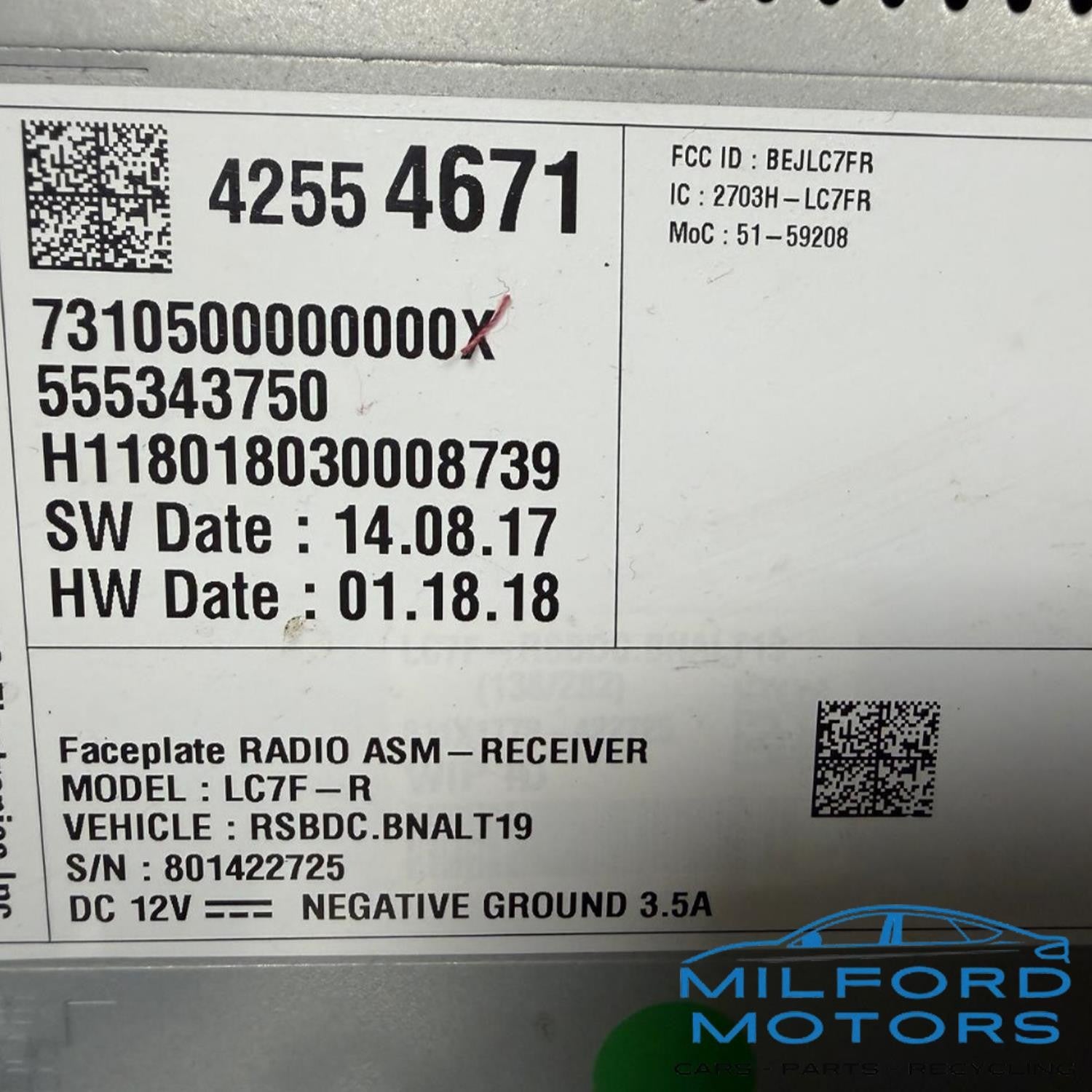 OEM Audio Equipment Radio Opt IOA Fits 2017-2018 Chevrolet Cruze 1.4L 42547512
