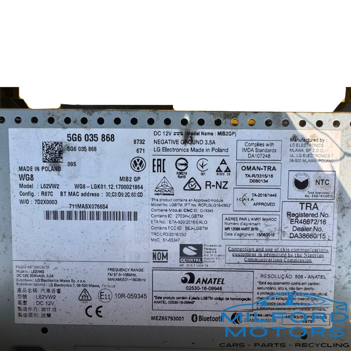 Radio Audio Receiver Fits 2018-2020 Volkswagen Atlas Golf Tiguan 3.6L 5G6035868