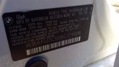 Used OEM Black Side Mirror 2011 BMW 5 Series 535i xDrive 3.0L  – 152,000 Miles