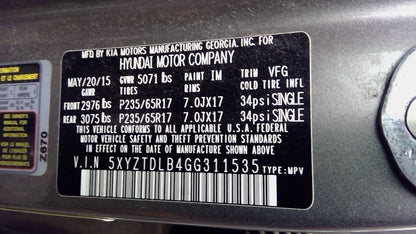 2013–2018 Hyundai Santa Fe Sport Decklid Tailgate Assembly – 63,561 Miles
