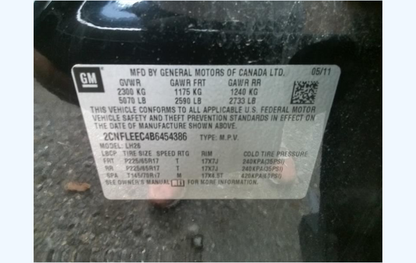 Used OEM Left Tail Light 2010–2015 Chevrolet Equinox 22759316