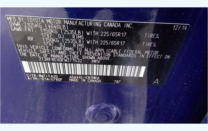 Used OEM Right Quarter Panel Tail Light Assembly – 2013-2015 Toyota RAV4 – 62,000 Miles