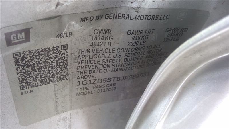 OEM Used Instrument Cluster Speedometer – 81,112 Miles – 2017-2018 Chevrolet Malibu Hybrid 1.8L MPH w/ 1-Color Graphic Display – ID 84128306