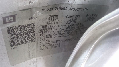 OEM Used Instrument Cluster Speedometer – 81,112 Miles – 2017-2018 Chevrolet Malibu Hybrid 1.8L MPH w/ 1-Color Graphic Display – ID 84128306