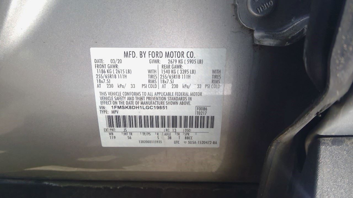 Used 2020 Ford Explorer XLT 2.3L  Driver Rear Seat Belt Retractor