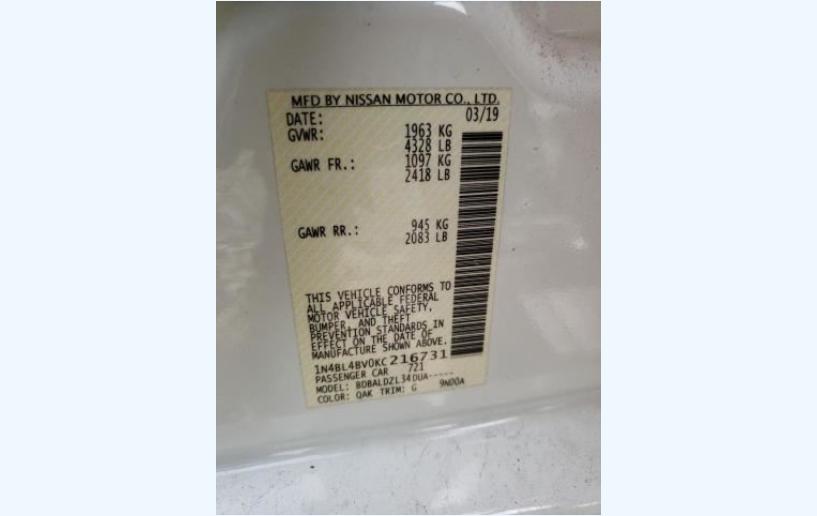 OEM Right Passenger Side Quarter Panel Tail Light Lamp Nissan Altima 2019-2025 265506CA1B Incandescent