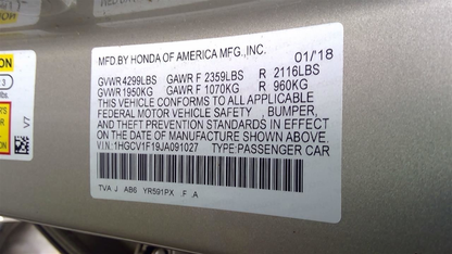 OEM Used Instrument Cluster Speedometer – 46,000 Miles – 2018-2020 Honda Accord LX 1.5L Turbo MPH – Part # 78100-TVA-A11