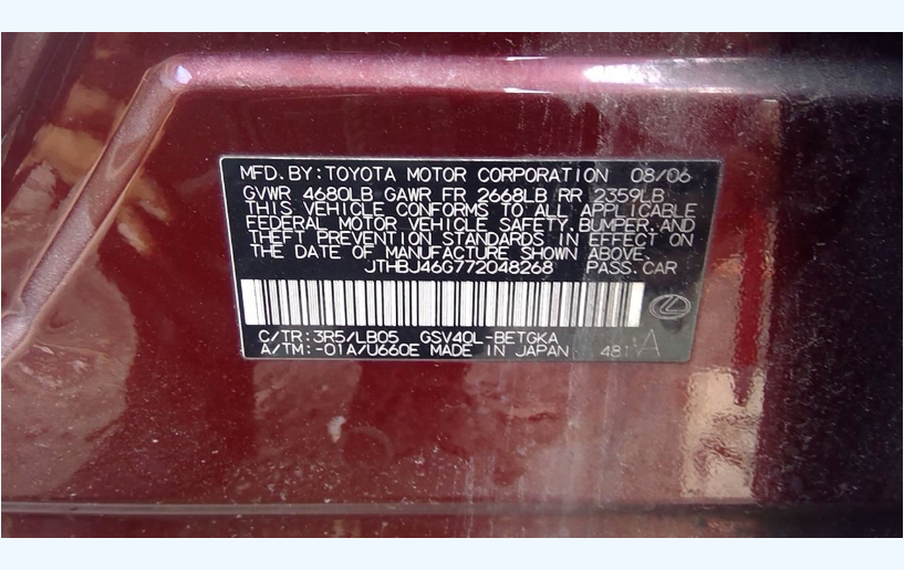 OEM 2007-2009 Lexus ES350 Right Passenger Side Quarter Panel Tail Light Lamp Used