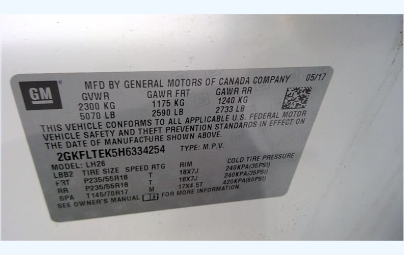 Used OEM Right Tail Light Quarter Panel Mounted 2010–2017 GMC Terrain 23389934