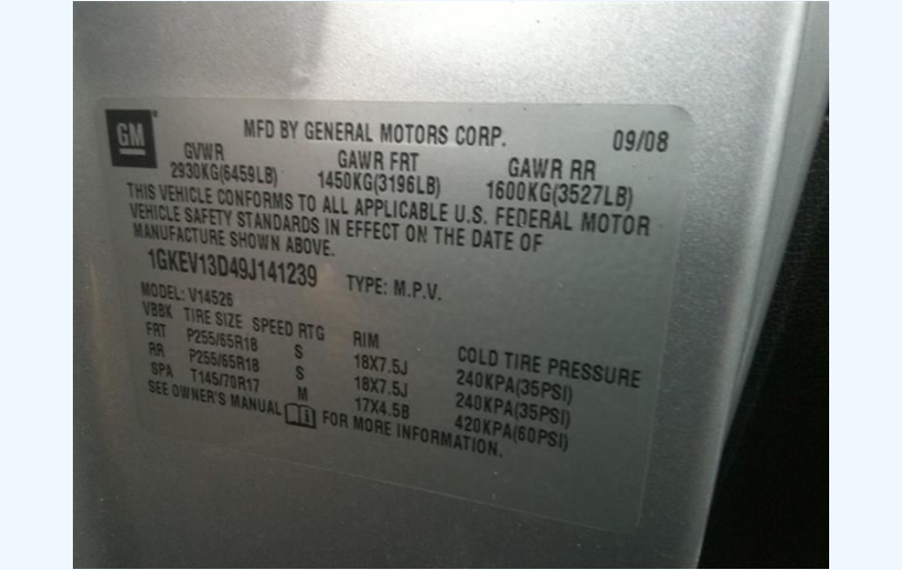 Used OEM 2007-2012 GMC Acadia Right Tail Light Quarter Panel Mounted 20912756