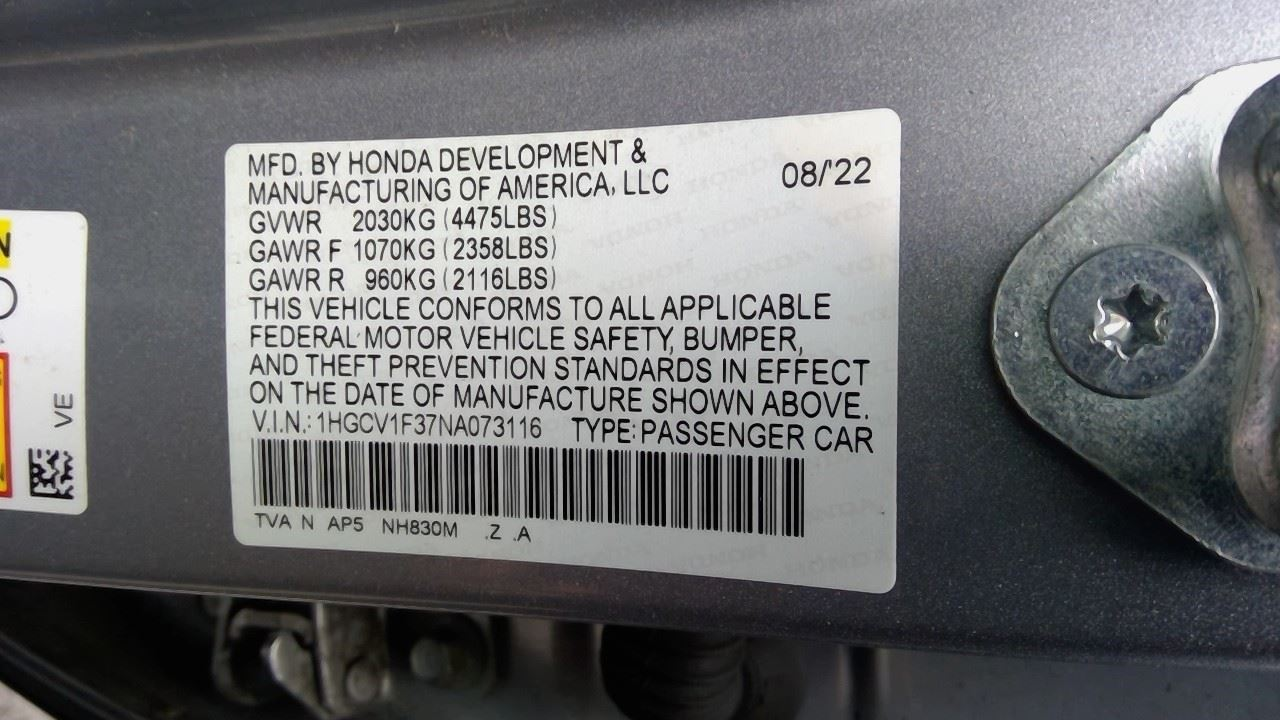 OEM Used Instrument Cluster Speedometer – 21,000 Miles – 2021-2022 Honda Accord 1.5L Turbo MPH – Part # 78100-TVA-A03