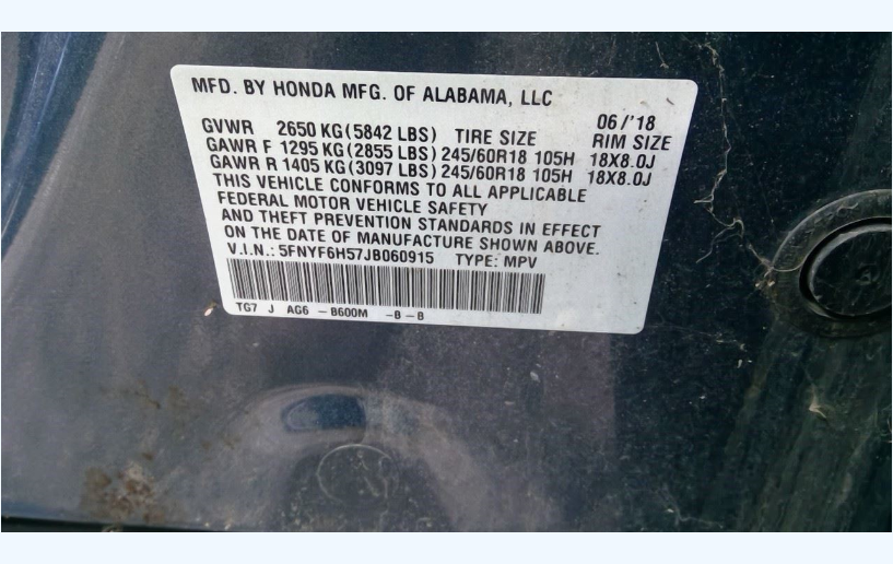 Used Right Side View Mirror – 2016–2018 Honda Pilot (Passenger Side)