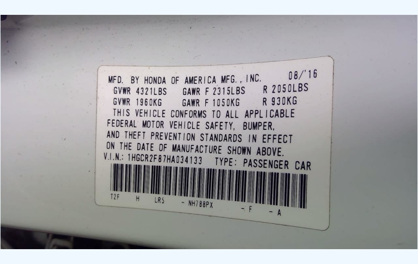 Used OEM Left Decklid Tail Light Assembly – 2016-2017 Honda Accord Sedan – 82,000 Miles