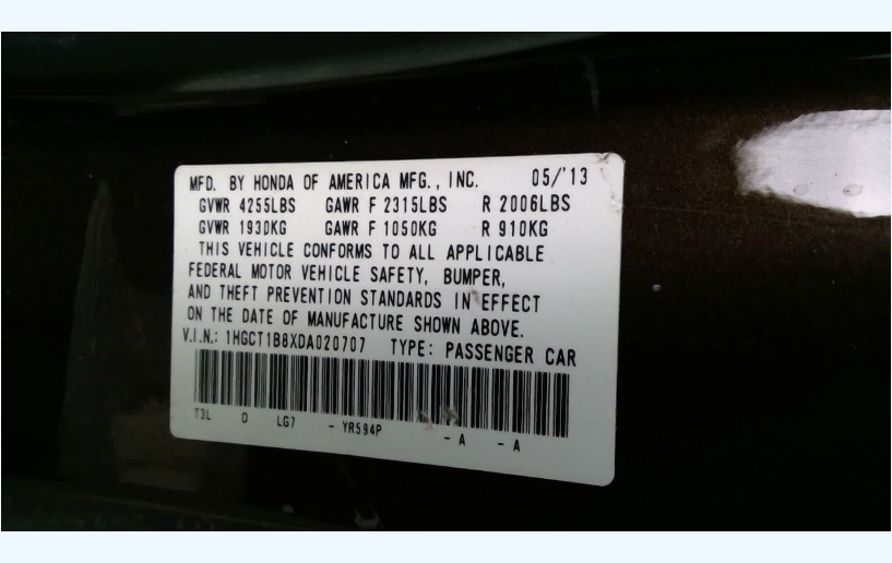 Used OEM Left Tail Light Quarter Panel Mounted Coupe 2013–2015 Honda Accord 33550-T3L-A01
