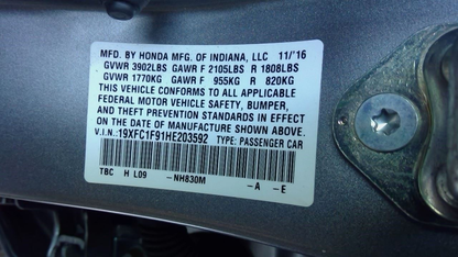 Used 2017 Honda Civic Touring Sedan 1.5L CVT Gear Shifter Assembly OEM