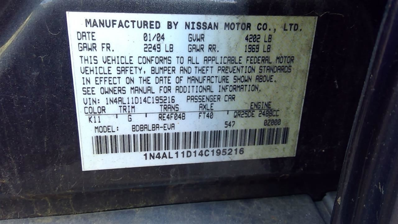 OEM Used Instrument Cluster Speedometer – 2004 Nissan Altima 2.5L AT MPH w/ LCD Trip & Temperature Display – Part # 24810-3Z802